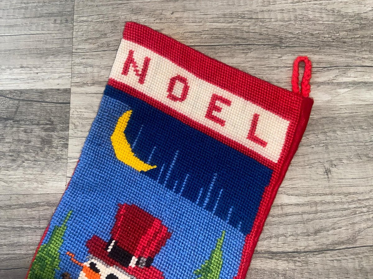 Christmas Stocking New Finished Handmade SUNSET 1970s Our Snowman 6022 Needlepoint Holiday Stocking Holiday Decor