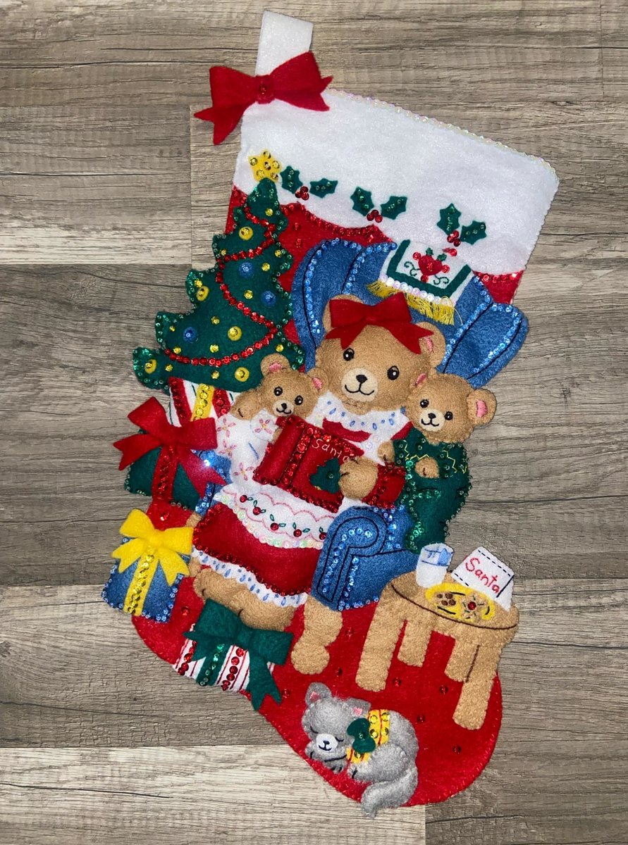 Christmas Stockings, Bucilla Handmade TEDDY FAMILY CHRISTMAS 83198 Finished Bucilla Kit, Wall Door, Holiday Decor, Personalized Gift