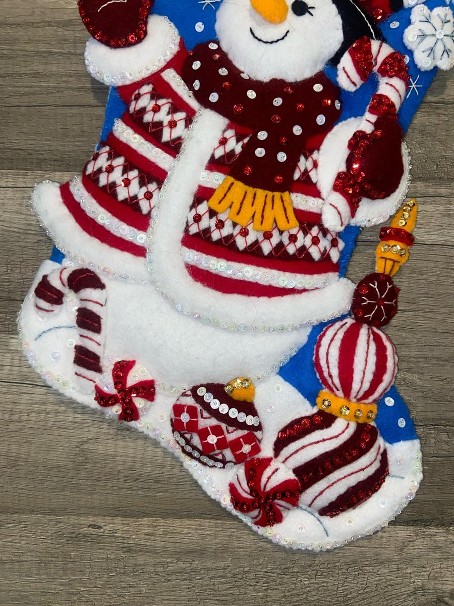 NEW Bucilla Christmas Stockings Handmade PEPPERMINT SNOWMAN 89610E Embroidered Stocking Christmas Gift Fireplace Mantle Wall Door Decoration