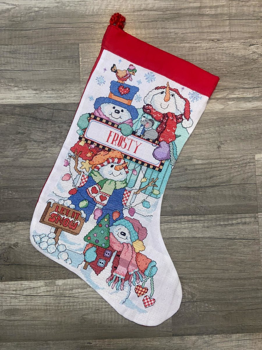 Christmas Stocking BUCILLA Counted Cross Stitch HANDMADE Needlepoint Finished Snowman Stocking Holiday Decor