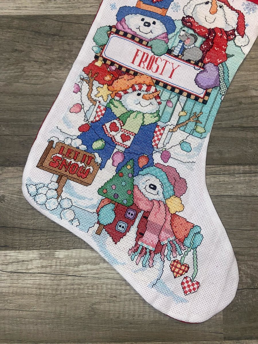 Christmas Stocking BUCILLA Counted Cross Stitch HANDMADE Needlepoint Finished Snowman Stocking Holiday Decor