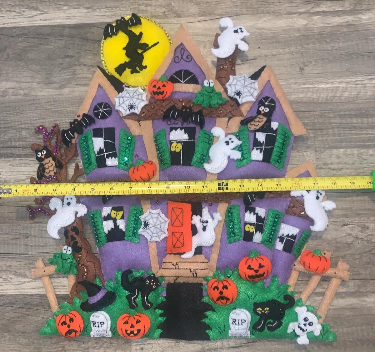 FINISHED NEW BUCILLA Haunted House Halloween Wall Hanging Felt | Rare Maria Stanziani 2014 Design Holiday Decor
