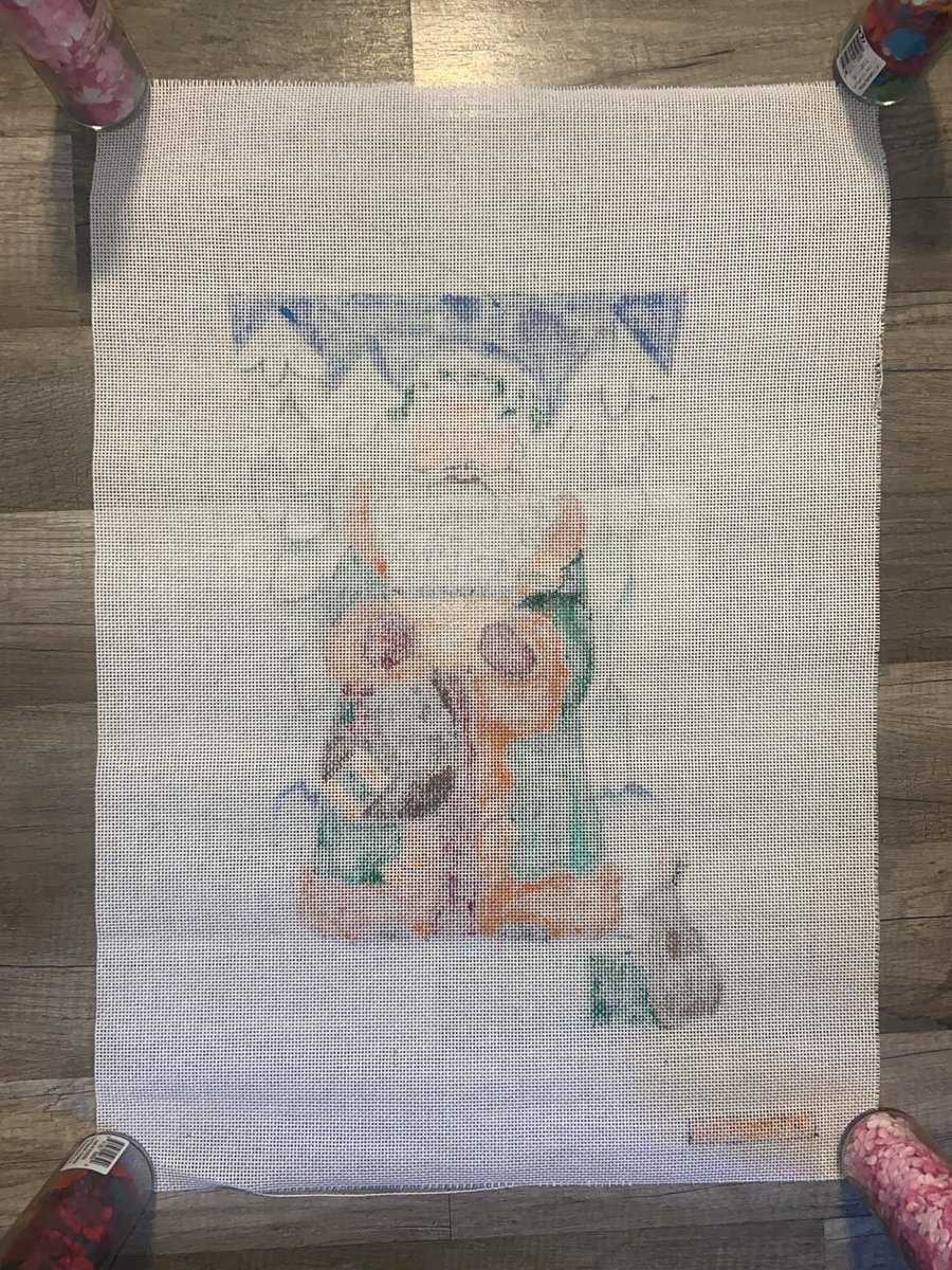 New Vintage AMANDA LAWFORD Handpainted Needlepoint Stocking Canvas Holiday Embroidery Old World Santa Claus Trees Rabbit