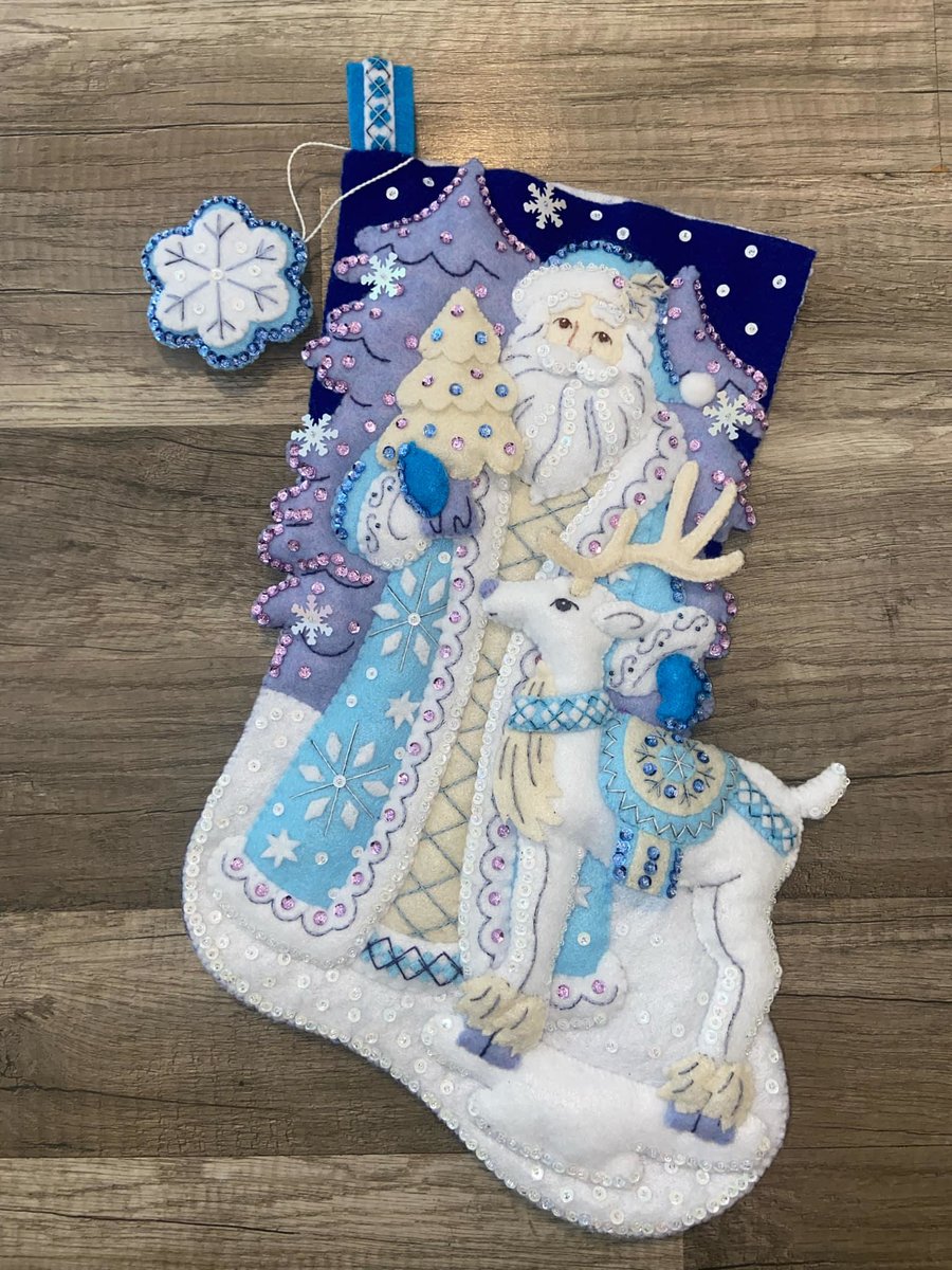 Custom Christmas Stockings Winter Wonderland Santa Claus & Reindeer Handmade Finished Bucilla Stocking