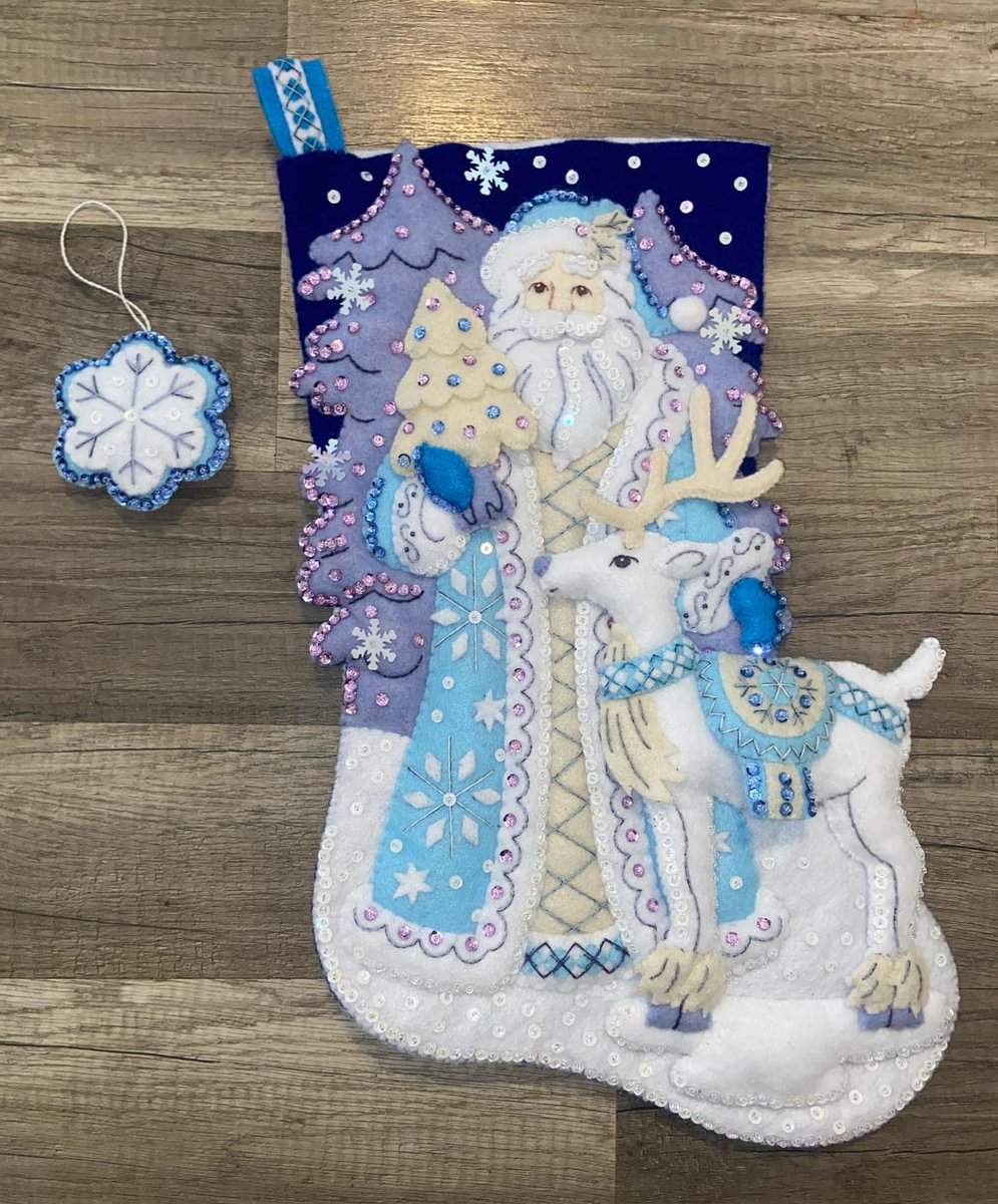 Custom Christmas Stockings Winter Wonderland Santa Claus & Reindeer Handmade Finished Bucilla Stocking