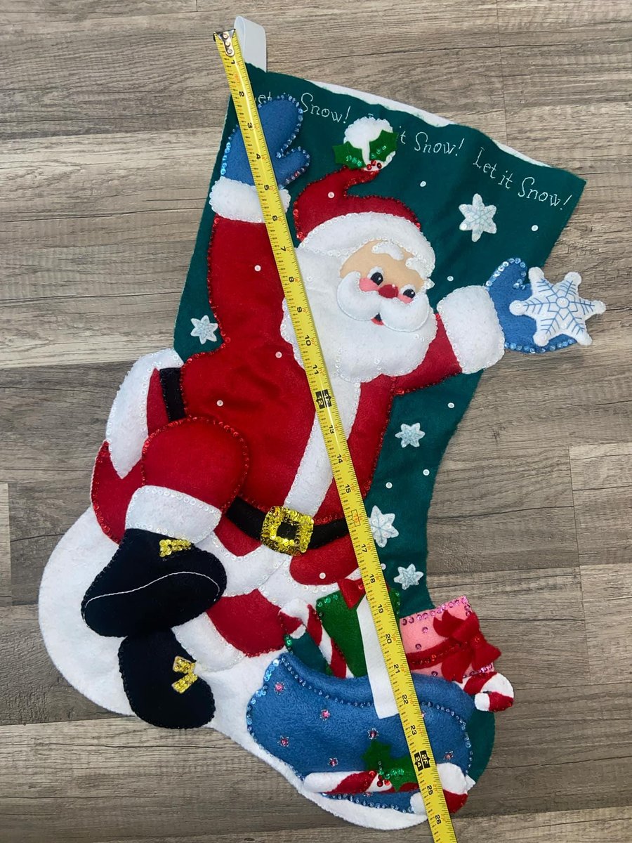 Christmas Stocking JUMBO Jolly Santa Handmade Christmas Stocking From Kit #84380 Vintage Christmas Decor Santa Claus Retro