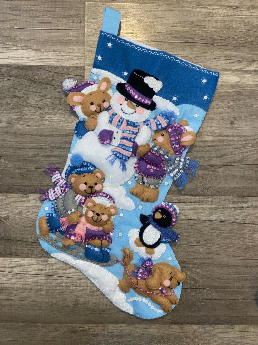 Bucilla Christmas Stocking New HANDMADE Holiday Stocking Snow Days Felt Stocking 84590 Penguins Snow Fun Holiday Decor