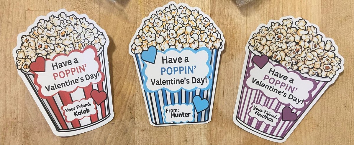 Kids Valentines Stickers | Personalized W/ Name | Popcorn Valentine Labels | SET of 6+ | Gifts for Kids | Popcorn Bag Stickers