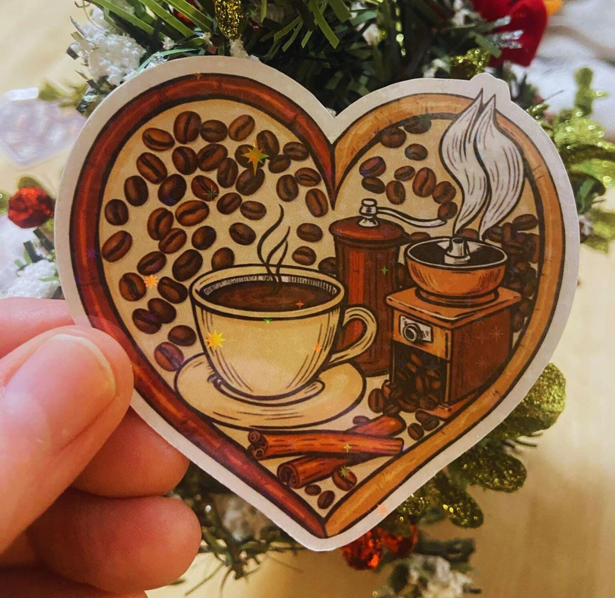 Glitter Coffee Heart Sticker | Coffee Sticker For Phone | Coffee Sticker For Laptop | Gift for Coffee Lovers | Waterproof Sticker Coffee
