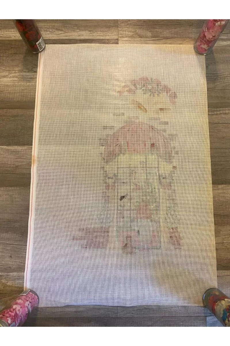 New Christmas Stocking Canvas Vintage STRICTLY CHRISTMAS Boy in Window Handpainted Holiday Stocking