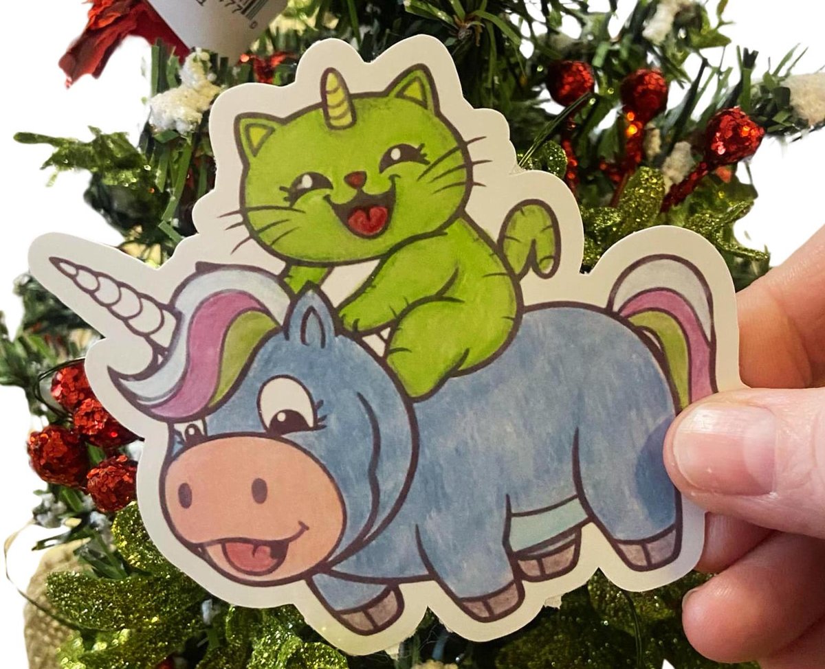 Unicorn Cat Sticker | Large Unicorn Sticker | Sparkle Unicorn Sticker | Silly Stickers | Adult Stickers | Hand Colored Stickers | GLOSSY