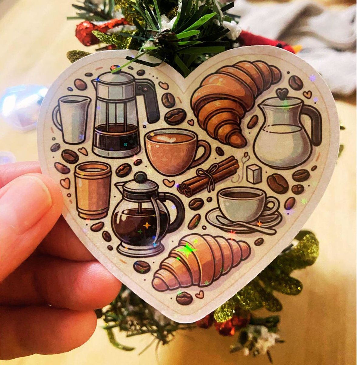 Hologram Coffee Heart Sticker | Coffee Sticker For Phone | Coffee Sticker For Laptop | Gift for Coffee Lovers | Waterproof Sticker Coffee