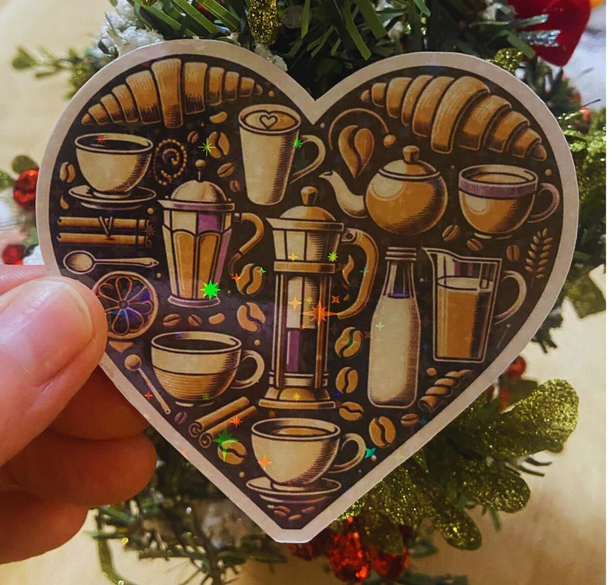 Hologram Dark Coffee Heart Sticker | Coffee Sticker Laptop | Coffee Sticker For Laptop | Gift for Coffee Lovers | Waterproof Sticker Coffee