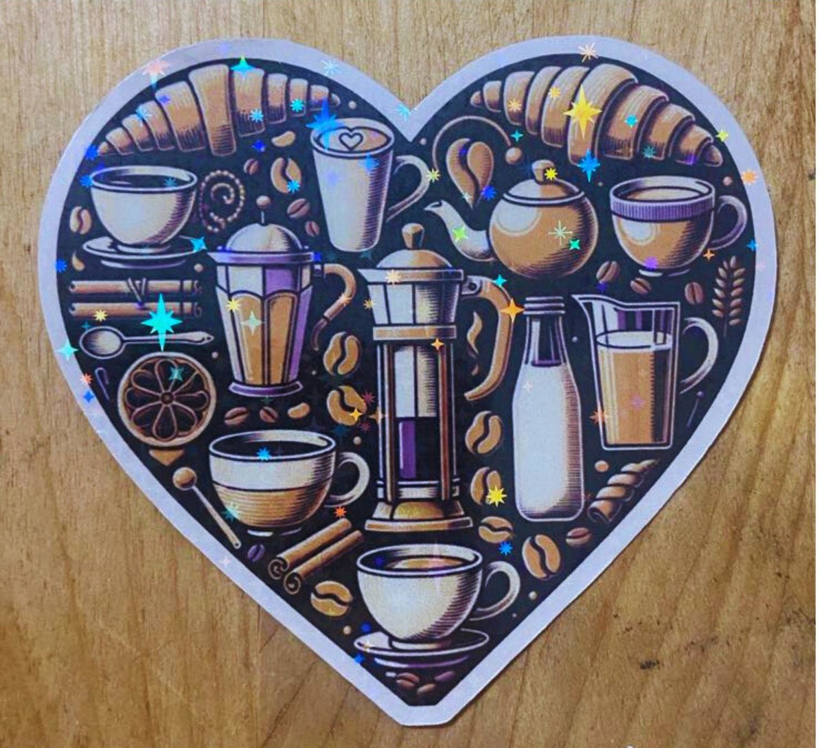 Hologram Dark Coffee Heart Sticker | Coffee Sticker Laptop | Coffee Sticker For Laptop | Gift for Coffee Lovers | Waterproof Sticker Coffee