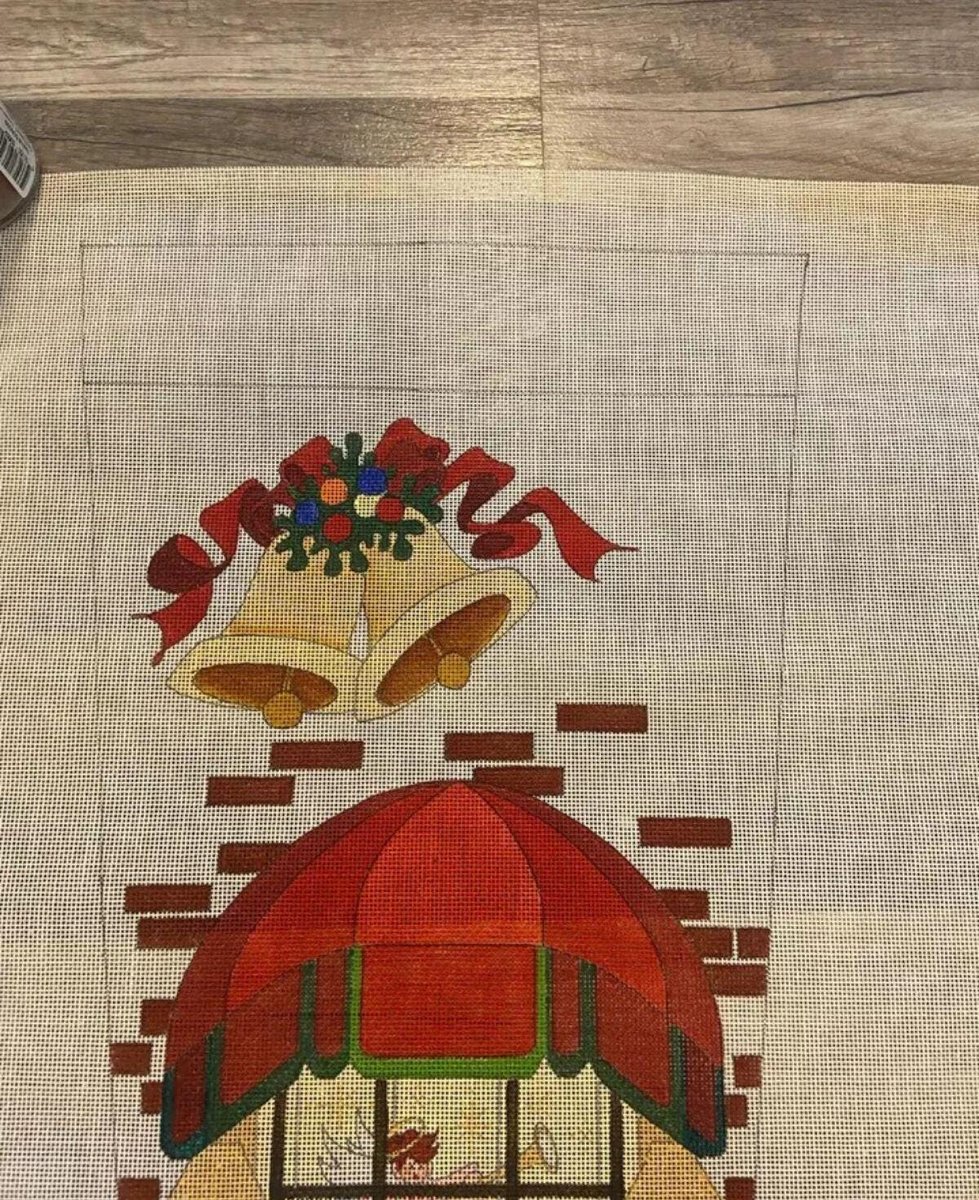 New Christmas Stocking Canvas Vintage STRICTLY CHRISTMAS Boy in Window Handpainted Holiday Stocking