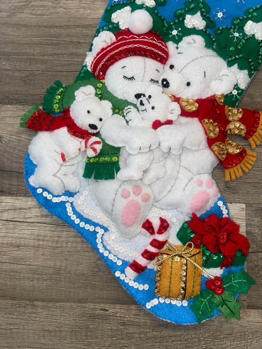 New Christmas Stocking Handmade Vintage ORIGINAL BUCILLA 2006 Polar Bears Felt Holiday Stocking