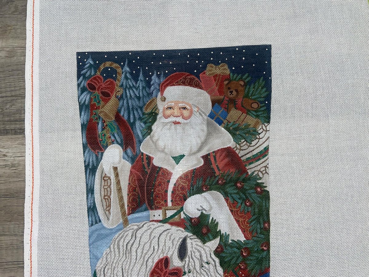 Christmas Stocking New Rare Susan Roberts Handpainted SANTA on HORSEBACK Needlepoint Canvas Tapestry Tent AXS312 Liz Goodrich Dillon