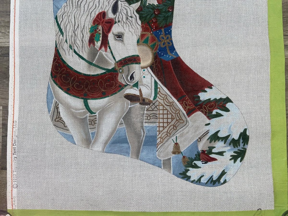 Christmas Stocking New Rare Susan Roberts Handpainted SANTA on HORSEBACK Needlepoint Canvas Tapestry Tent AXS312 Liz Goodrich Dillon