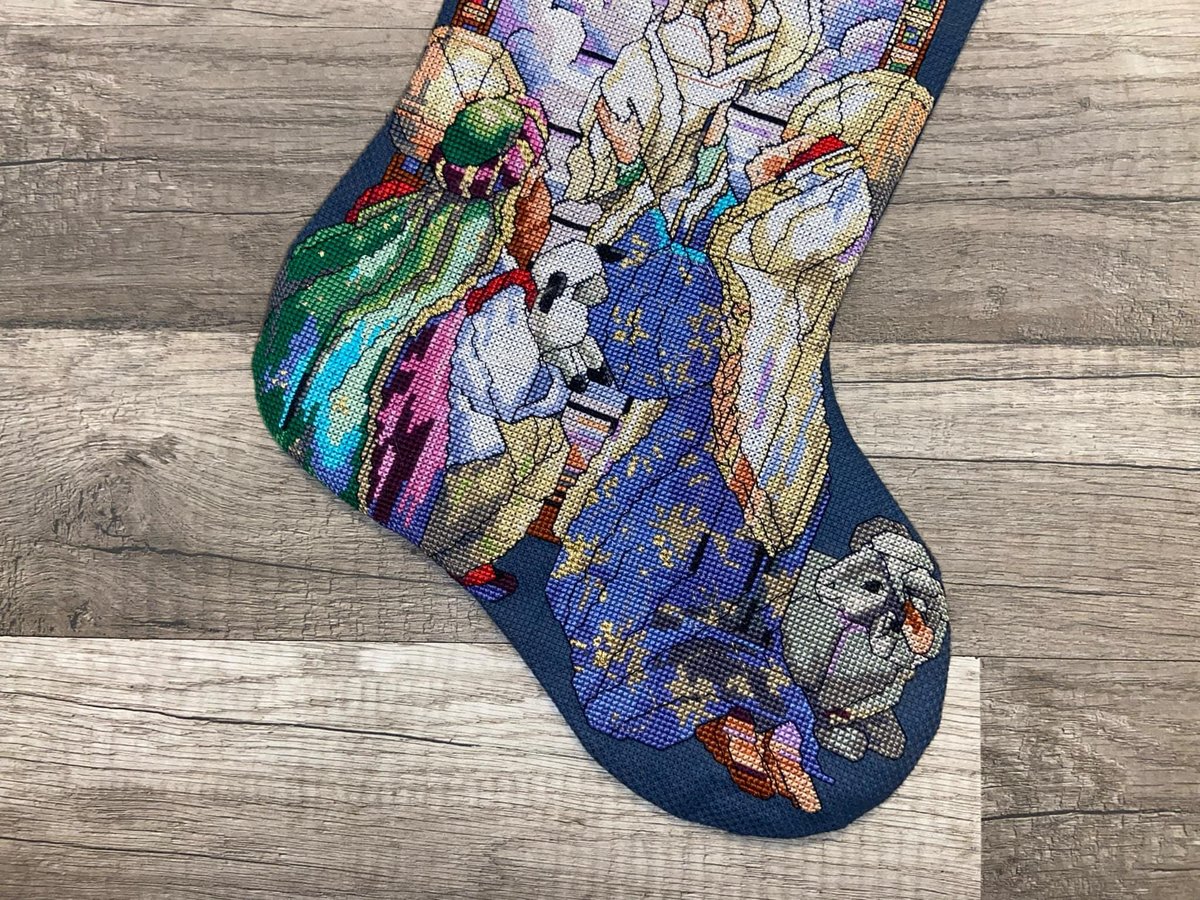 Christmas Stocking, Vintage 1999 FINISHED Bucilla Tiffany Nativity Stocking #84101 Handmade Counted Cross Stitch Stocking, Needlepoint
