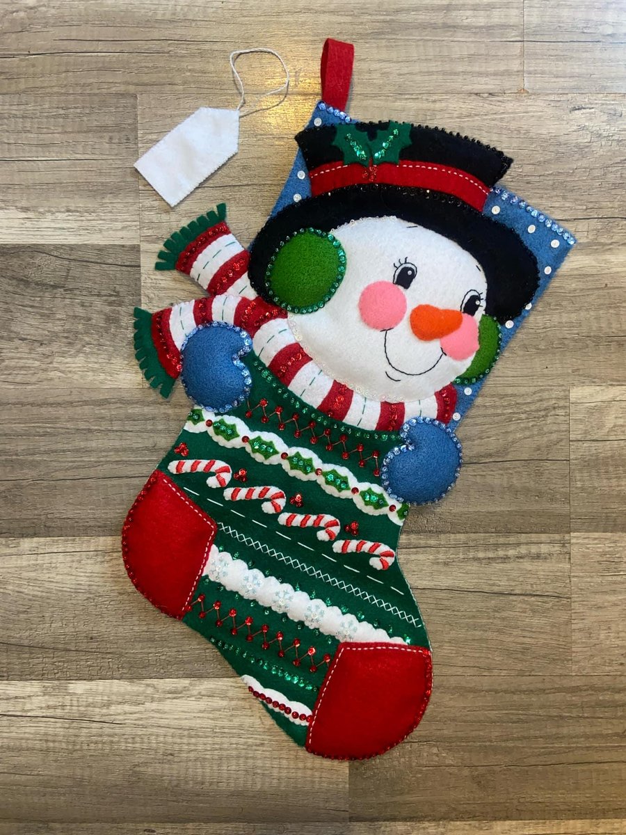 NEW Christmas Stocking Handmade BUCILLA Personalized Holiday Stockings From Bucilla Kit 84383 Snowman Holiday Stocking