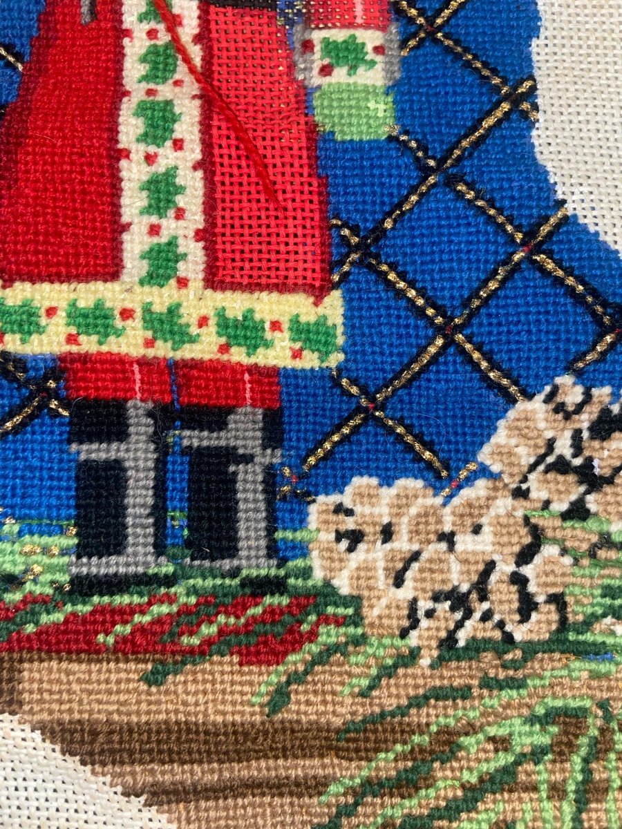 Christmas Stocking Susan Roberts Handpainted NUTCRACKER Needlepoint Canvas EXPERTLY STARTED Stocking Liz Goodrich Dillon
