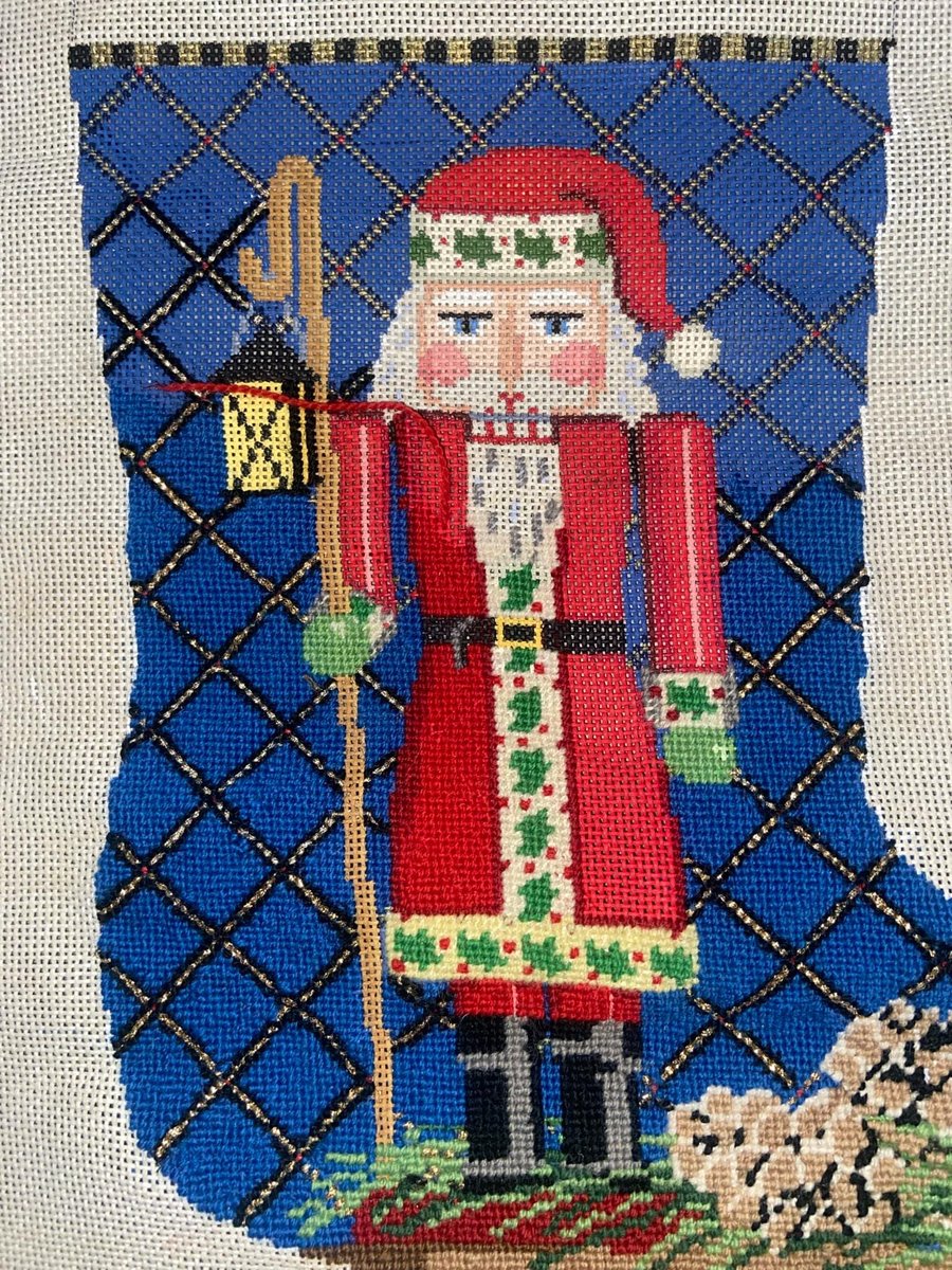 Christmas Stocking Susan Roberts Handpainted NUTCRACKER Needlepoint Canvas EXPERTLY STARTED Stocking Liz Goodrich Dillon