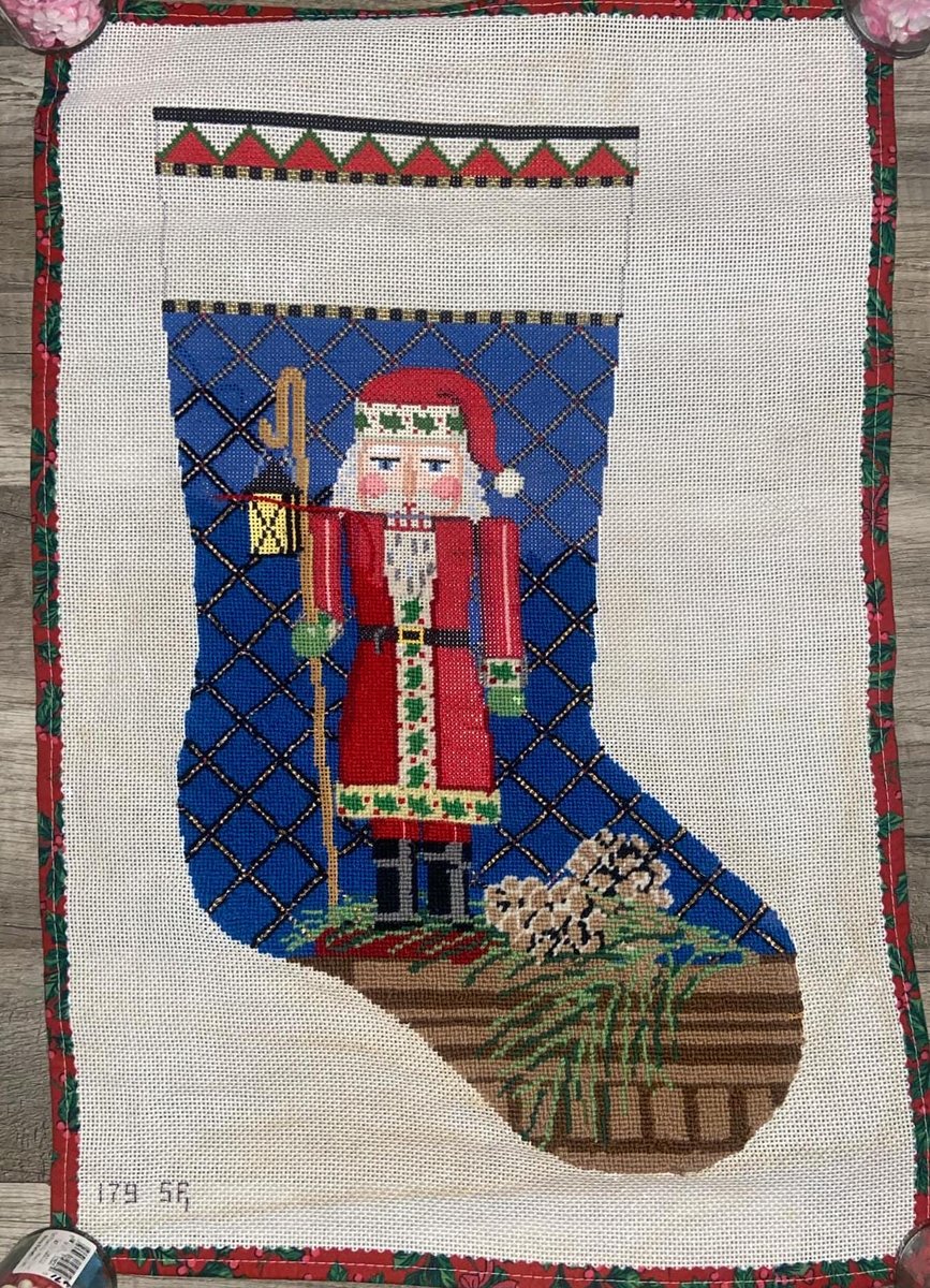 Christmas Stocking Susan Roberts Handpainted NUTCRACKER Needlepoint Canvas EXPERTLY STARTED Stocking Liz Goodrich Dillon