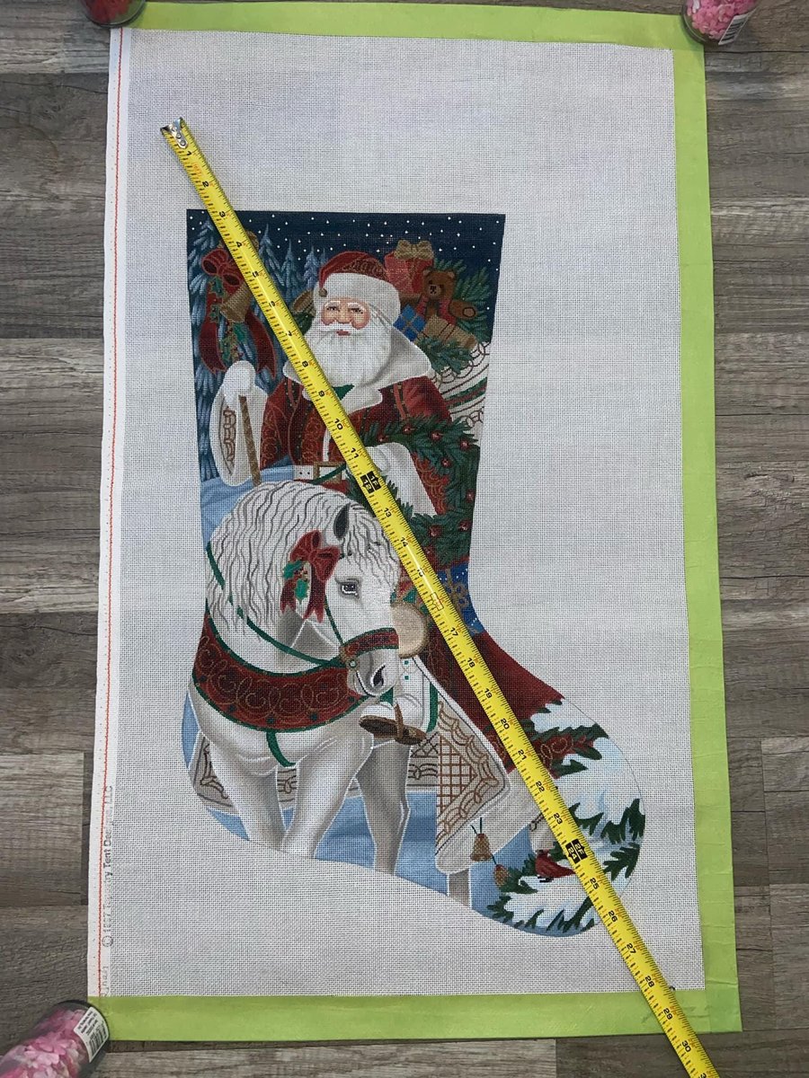 Christmas Stocking New Rare Susan Roberts Handpainted SANTA on HORSEBACK Needlepoint Canvas Tapestry Tent AXS312 Liz Goodrich Dillon