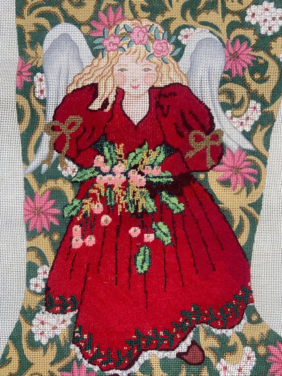 Rare Christmas Stocking ALEXA Angel Handpainted Needlepoint Canvas EXPERTLY STARTED Stocking Stockings With Name Personalized Stockings