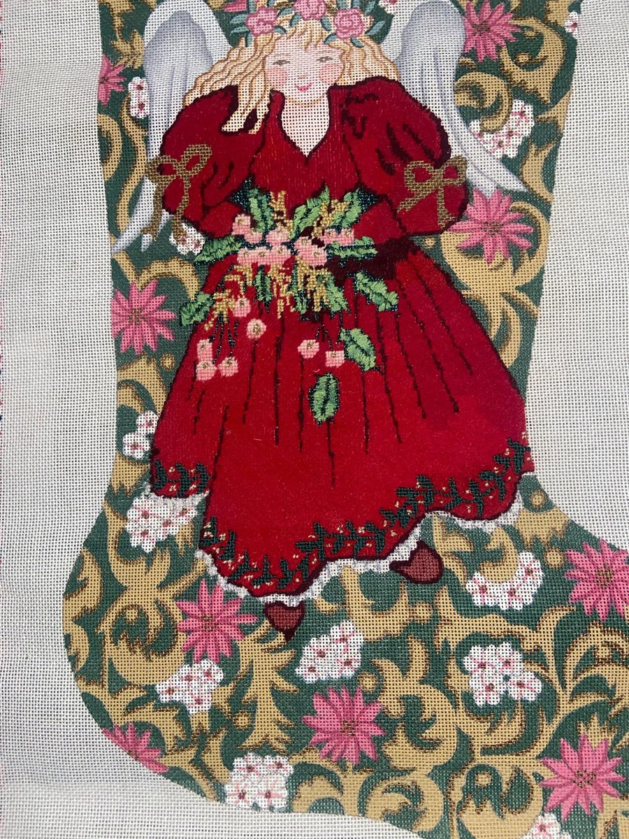 Rare Christmas Stocking ALEXA Angel Handpainted Needlepoint Canvas EXPERTLY STARTED Stocking Stockings With Name Personalized Stockings