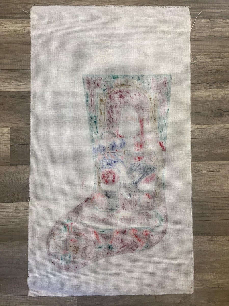 Christmas Stocking Vintage LIZ Susan Roberts Handpainted On Santa's Knee Needlepoint Canvas Tapestry Tent Liz Goodrich Dillon ML