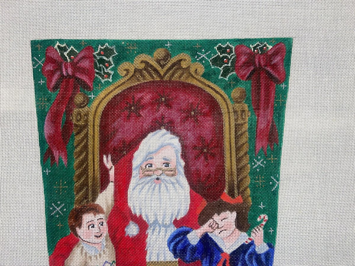 Christmas Stocking Vintage LIZ Susan Roberts Handpainted On Santa's Knee Needlepoint Canvas Tapestry Tent Liz Goodrich Dillon ML