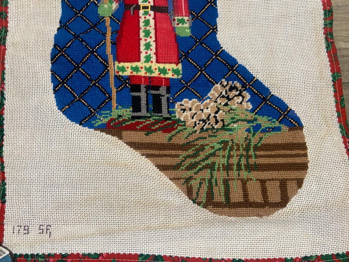 Christmas Stocking Susan Roberts Handpainted NUTCRACKER Needlepoint Canvas EXPERTLY STARTED Stocking Liz Goodrich Dillon