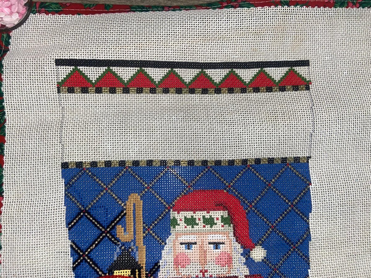 Christmas Stocking Susan Roberts Handpainted NUTCRACKER Needlepoint Canvas EXPERTLY STARTED Stocking Liz Goodrich Dillon