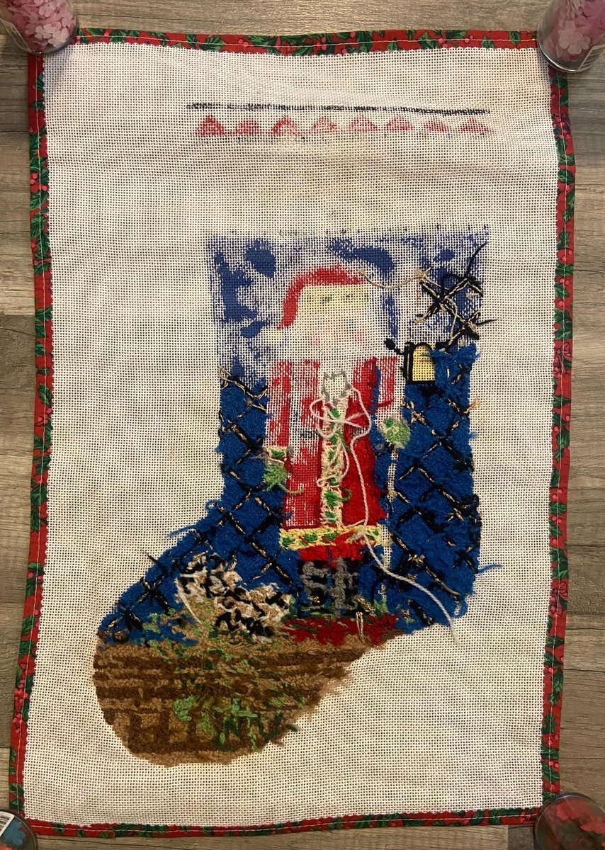 Christmas Stocking Susan Roberts Handpainted NUTCRACKER Needlepoint Canvas EXPERTLY STARTED Stocking Liz Goodrich Dillon