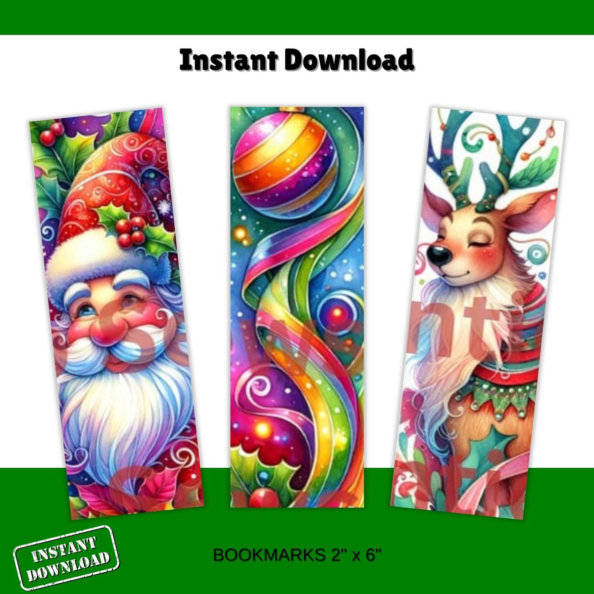 5 Printable Holiday Bookmarks | Christmas Bookmarks | Digital Bookmarks | Santa Bookmark | Winter Bookmarks