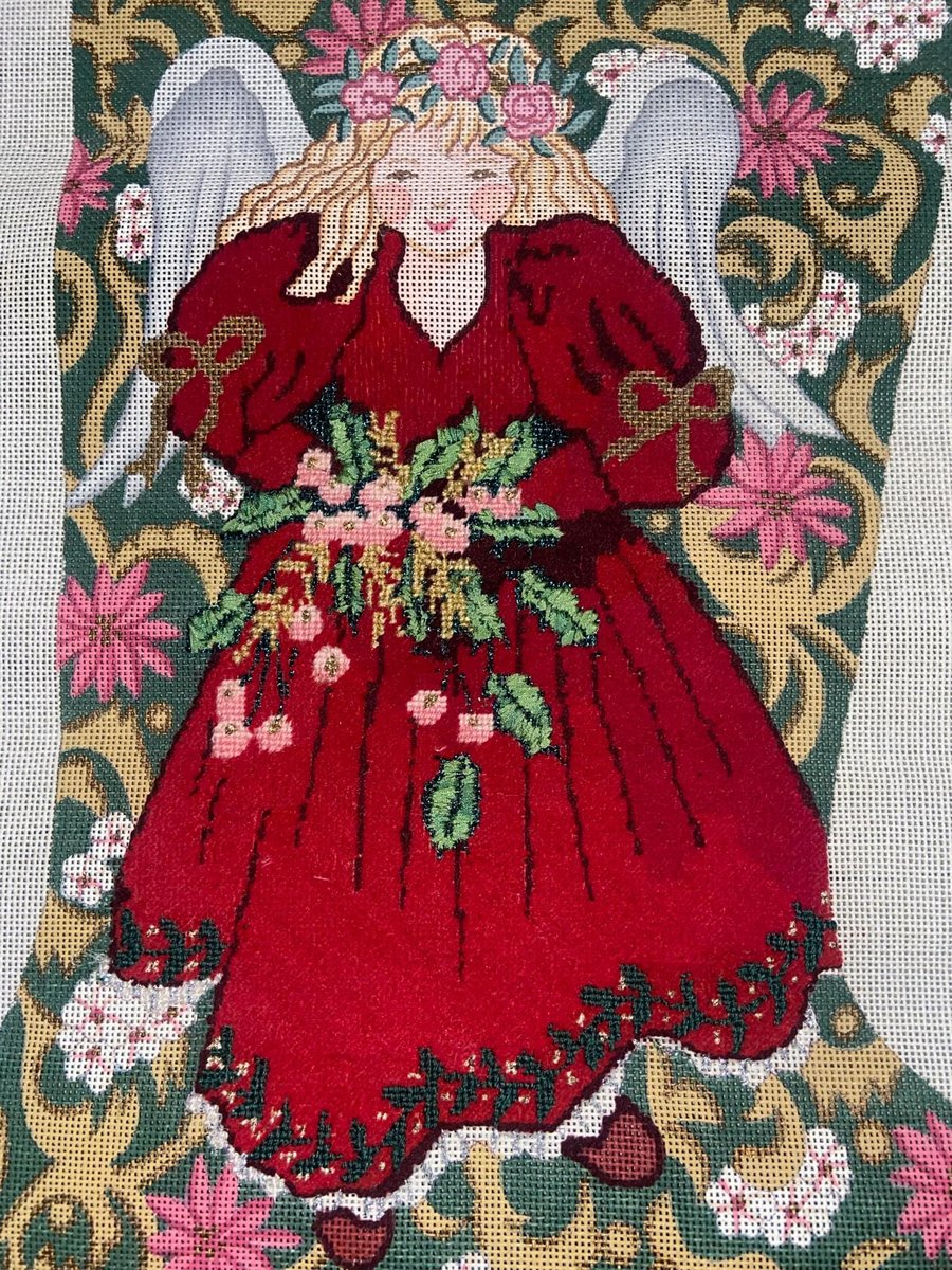 Rare Christmas Stocking ALEXA Angel Handpainted Needlepoint Canvas EXPERTLY STARTED Stocking Stockings With Name Personalized Stockings