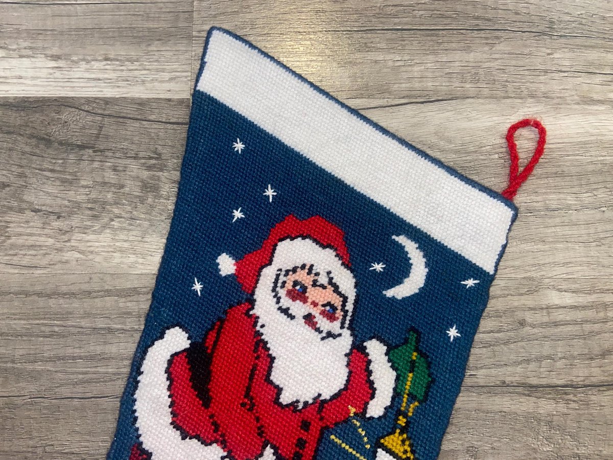 Vintage Christmas Stocking | Bucilla 60522 Finished Kit | Needlepoint Holiday Stockings | Completed 1980's Stocking