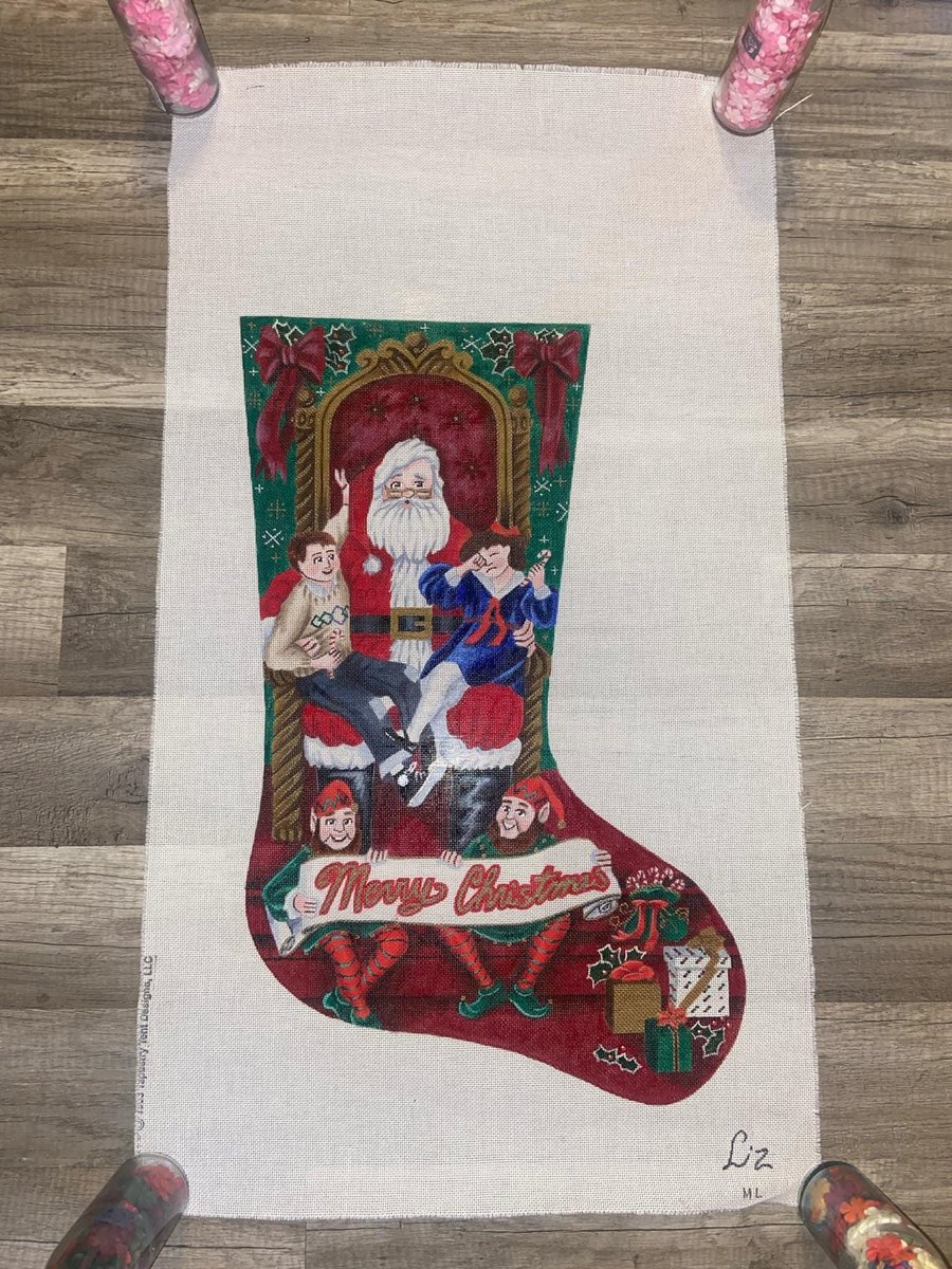 Christmas Stocking Vintage LIZ Susan Roberts Handpainted On Santa's Knee Needlepoint Canvas Tapestry Tent Liz Goodrich Dillon ML