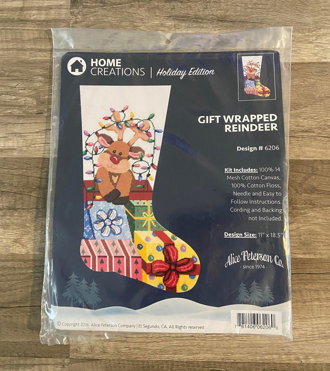 Christmas Stocking | FINISHED Alice Peterson | Home Creations Needlepoint Stocking | Gift Wrapped Reindeer Holiday Stocking