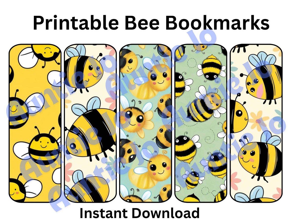 Printable Bookmarks | 5 Fuzzy Bumble Bee Bookmarks | Rounded Corner Bookmarks | Digital Bookmarks | Shiny Bookmarks | Spring Bookmarks