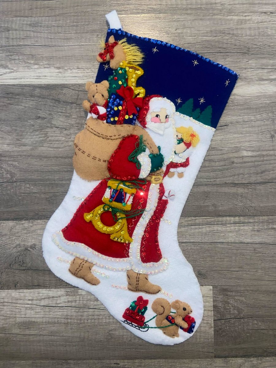 Christmas Stocking, Finished Bucilla Kit, Vintage 1993 Old Fashioned Santa Handmade, #83005 Winter Holiday Stockings Personalized Stocking