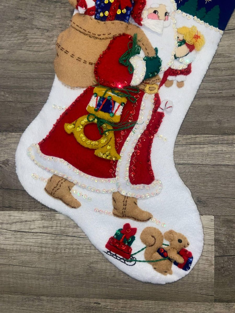 Christmas Stocking, Finished Bucilla Kit, Vintage 1993 Old Fashioned Santa Handmade, #83005 Winter Holiday Stockings Personalized Stocking