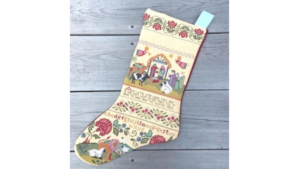 Christmas Stocking NEW Finished HANDMADE NATIVITY Counted Cross Stitch Christmas Stocking JanLynn