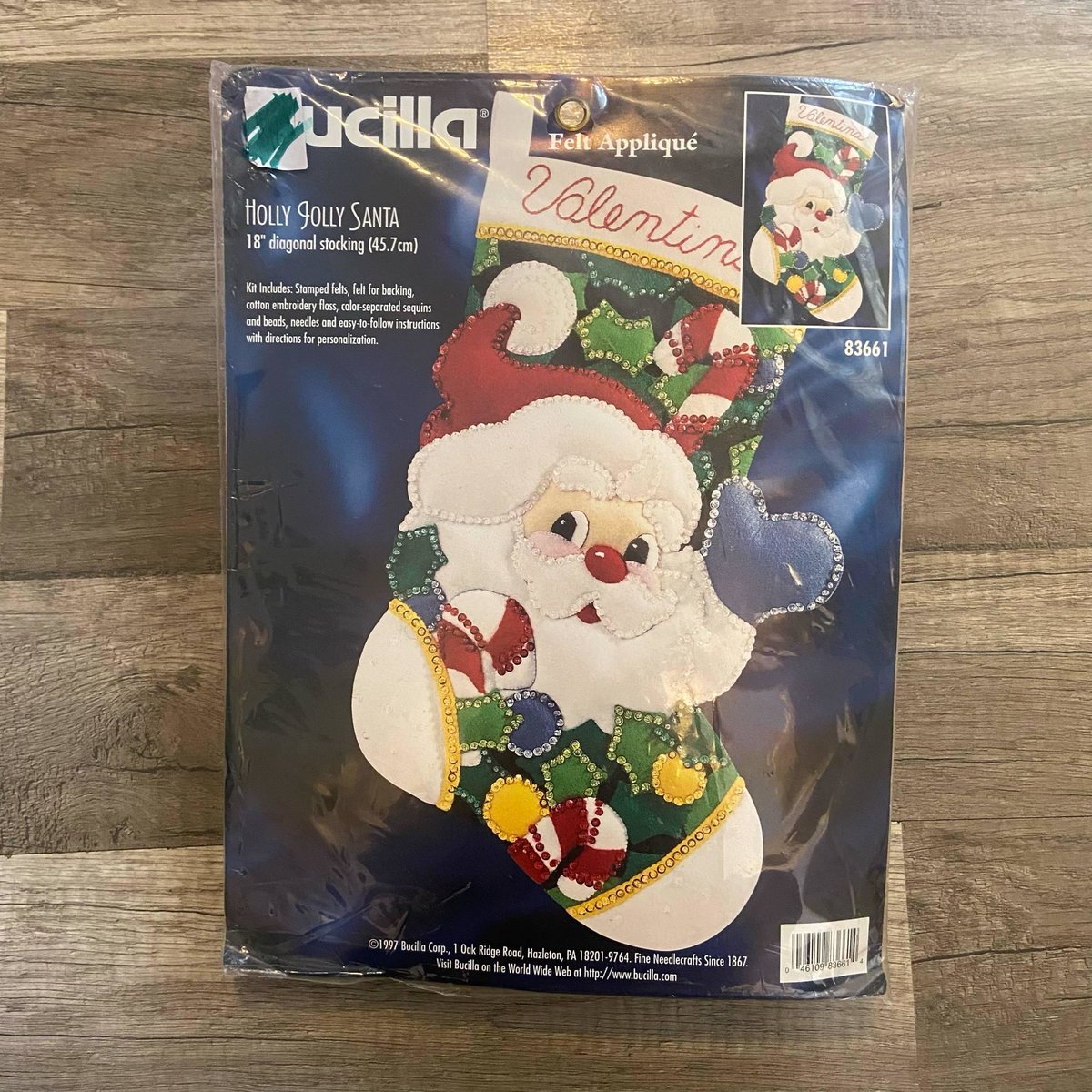 New Vintage 1997 BUCILLA Holly Jolly Santa Christmas Stocking Kit 83661 Felt Needlecraft