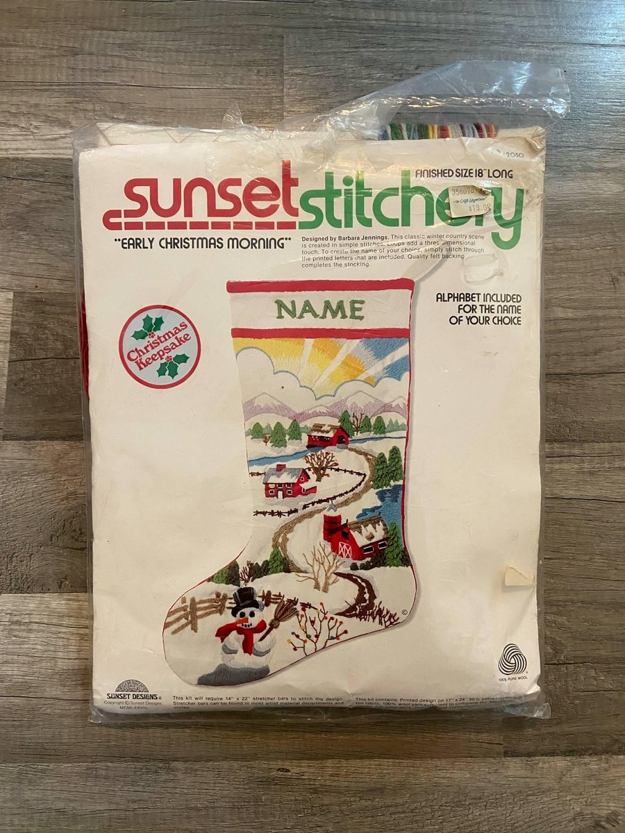 Crewel Christmas Stocking Kit | Vintage 1978 NEW Sunset Stitchery Holiday Stocking Kiy | Family Stockings | Custom Stockings