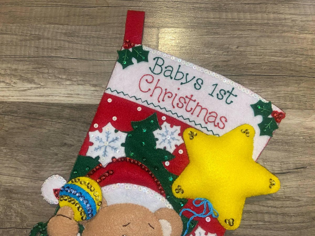 Family Christmas Stocking, FINISHED Bucilla Kit, Handmade Baby Bears Christmas 89310E Holiday Decor, Wall Decor, Personalized Stocking
