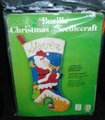 RARE Christmas Stocking Handmade JUMBO 1970's Vintage Bucilla Rooftop Visitor Santa Claus Embroidered STocking