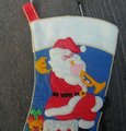 RARE Christmas Stocking Handmade JUMBO 1970's Vintage Bucilla Rooftop Visitor Santa Claus Embroidered STocking