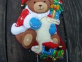 Teddy Bear Christmas Stocking,  Bucilla Santa Bear Finished Embroidered Stocking, Traditional Stockings, Personalized Stockings